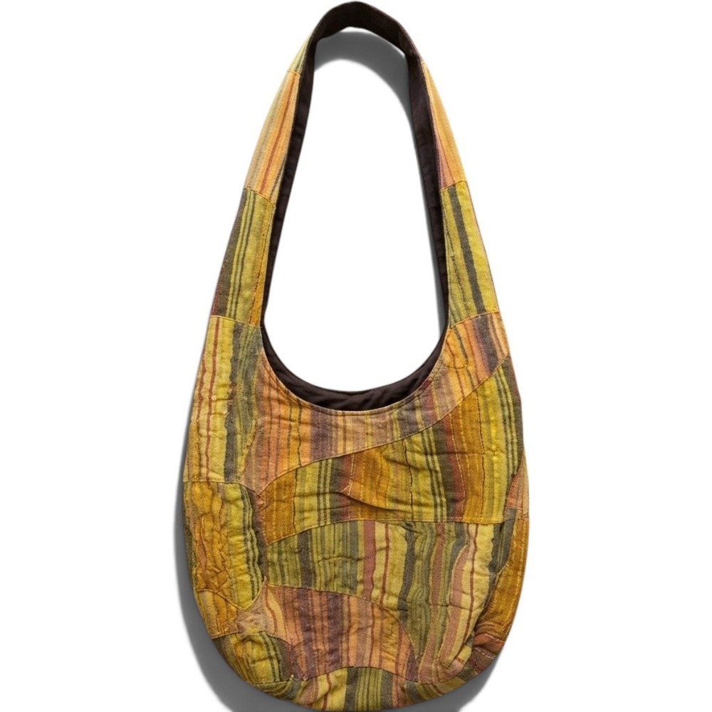 Boho Patchwork Hobo Bag Multi Color Striped Cotton Crossbody Hippie Shoulder Bag